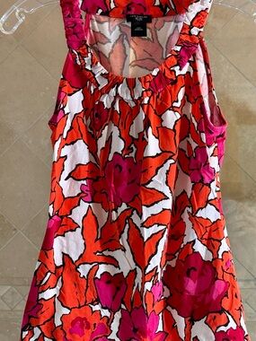 Ann Taylor Bright Floral Ruched Tank in Pink & Orange